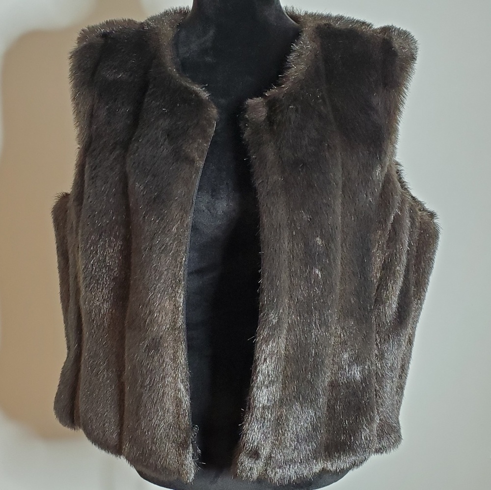 Rebecca Thomas Brown Faux Fur Vest XL EUC